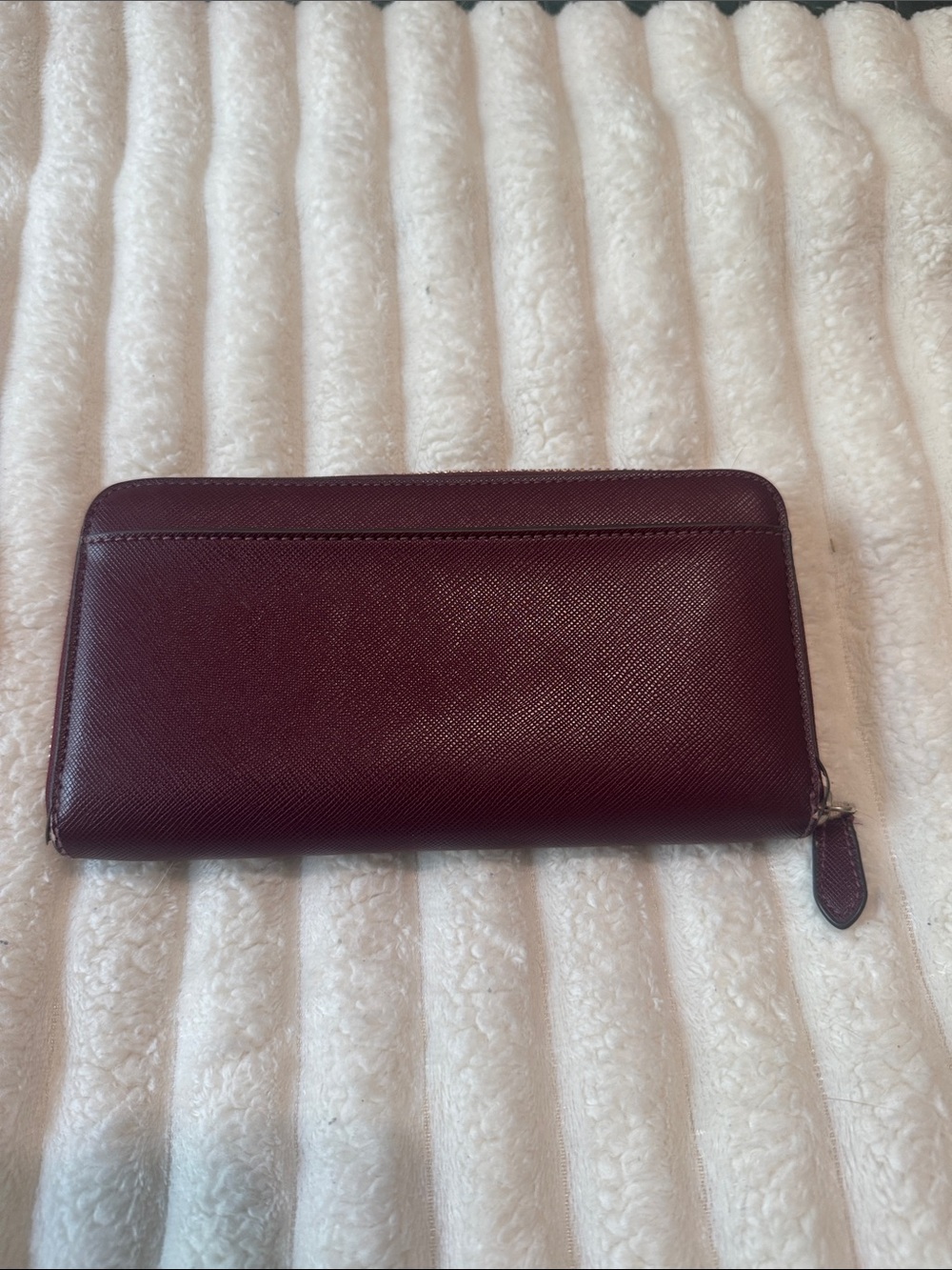 kate spade Burgundy Zip Around Leather Wallet with Gold Logo - Picture 3 of 11
